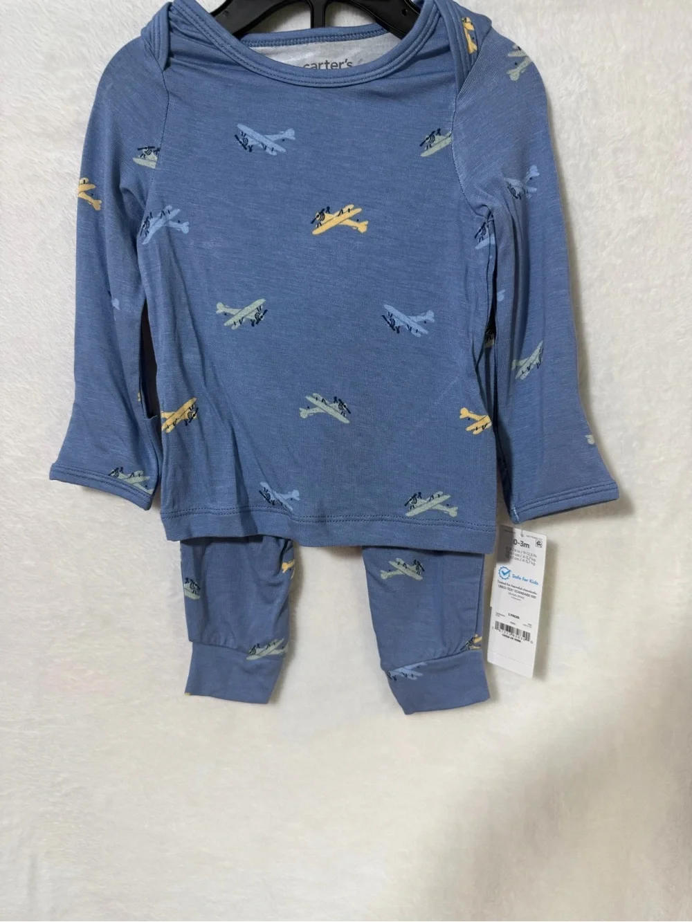 Carter's Blue Airplane Pattern Pajama Set with Yellow Accents